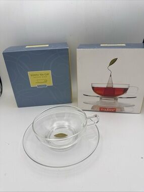 2 Tea Forté Sontu Artisan Handblown Glass Tea Cup and Saucer Set 6 Oz